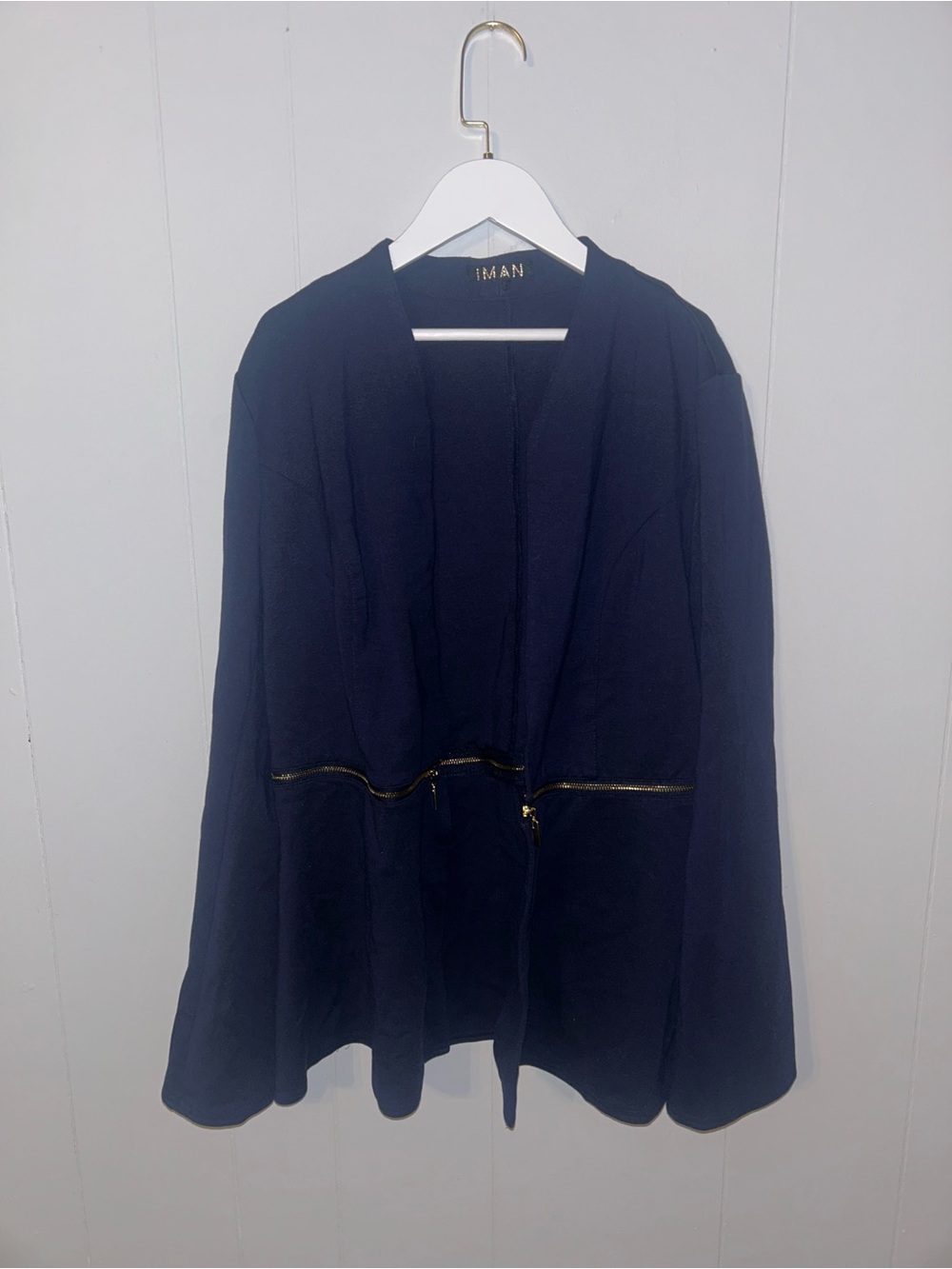 IMAN Navy Zip-Accent Open Front Jacket